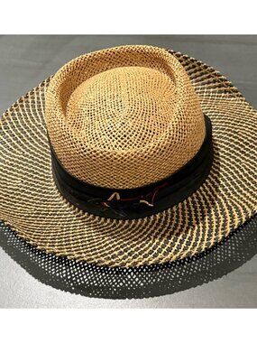 Greg Norman Signature Straw Hat With Embroidered Shark Logo Black Band